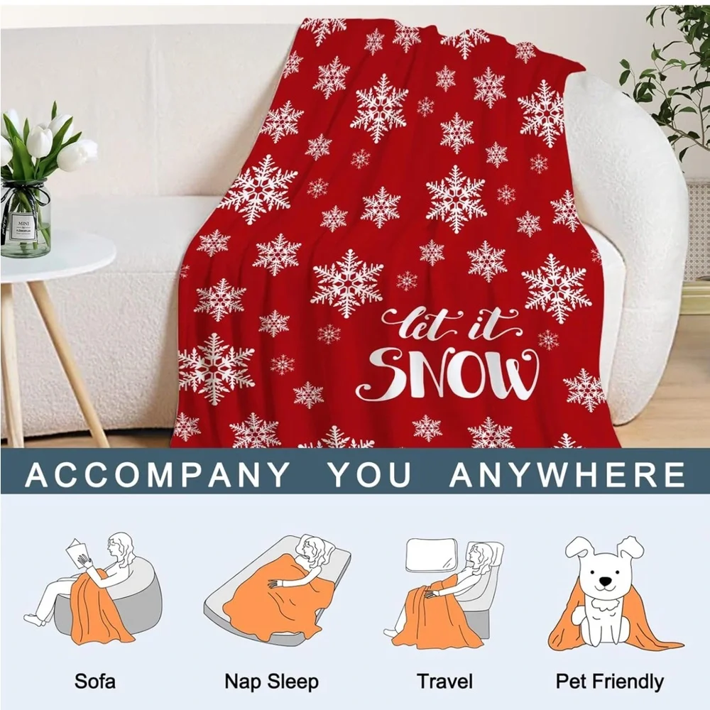 Festive Red Holiday Blanket with Snowflakes